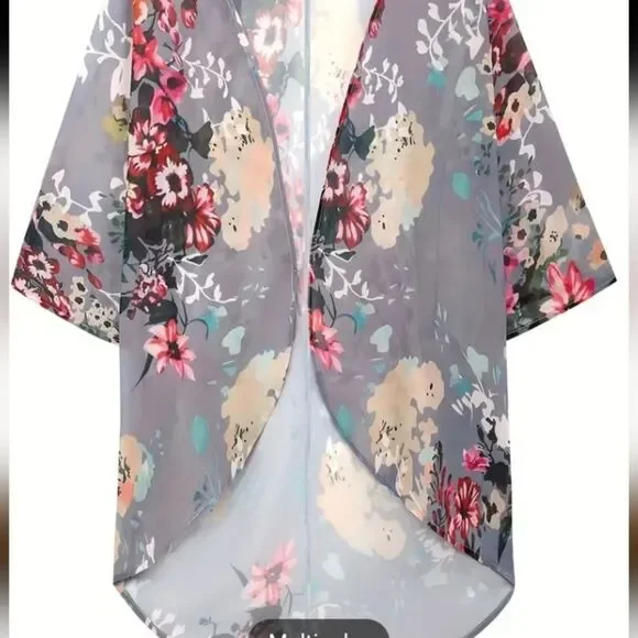 Flower Shrug, Open Front Loose Blouse Multi Versatile. Stunning. Closet Staple!! - Picture 5 of 8